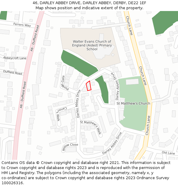 46, DARLEY ABBEY DRIVE, DARLEY ABBEY, DERBY, DE22 1EF: Location map and indicative extent of plot