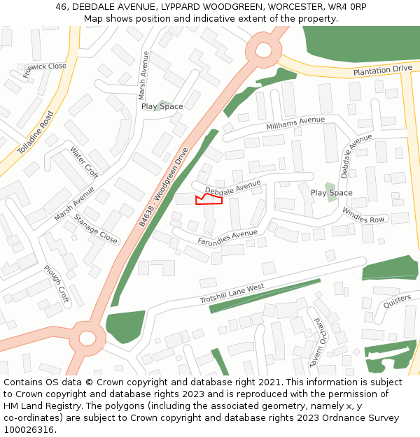 46, DEBDALE AVENUE, LYPPARD WOODGREEN, WORCESTER, WR4 0RP: Location map and indicative extent of plot