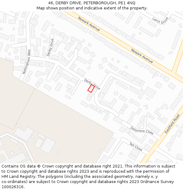 46, DERBY DRIVE, PETERBOROUGH, PE1 4NQ: Location map and indicative extent of plot