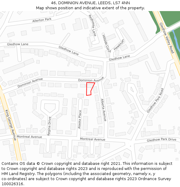 46, DOMINION AVENUE, LEEDS, LS7 4NN: Location map and indicative extent of plot