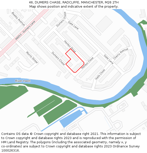 46, DUMERS CHASE, RADCLIFFE, MANCHESTER, M26 2TH: Location map and indicative extent of plot