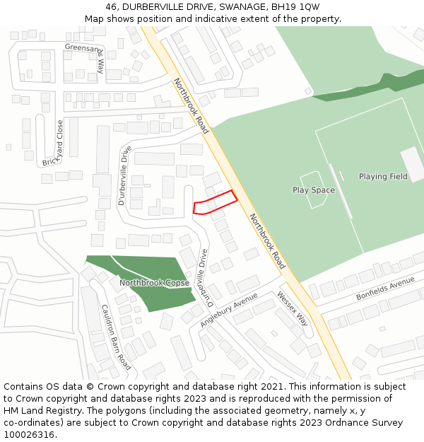 46, DURBERVILLE DRIVE, SWANAGE, BH19 1QW: Location map and indicative extent of plot