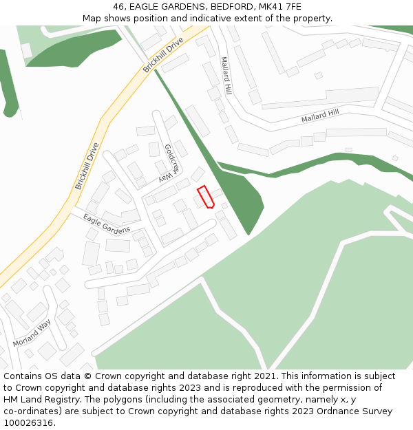 46, EAGLE GARDENS, BEDFORD, MK41 7FE: Location map and indicative extent of plot