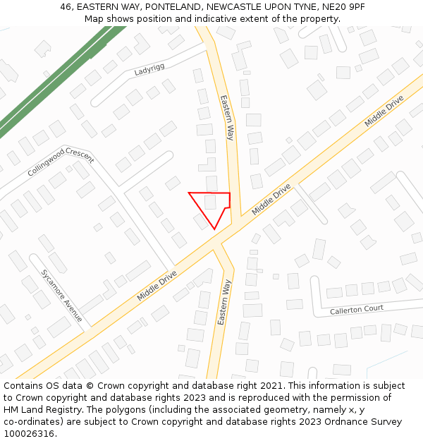 46, EASTERN WAY, PONTELAND, NEWCASTLE UPON TYNE, NE20 9PF: Location map and indicative extent of plot