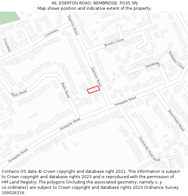 46, EGERTON ROAD, BEMBRIDGE, PO35 5RJ: Location map and indicative extent of plot