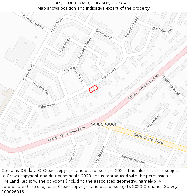 46, ELDER ROAD, GRIMSBY, DN34 4GE: Location map and indicative extent of plot