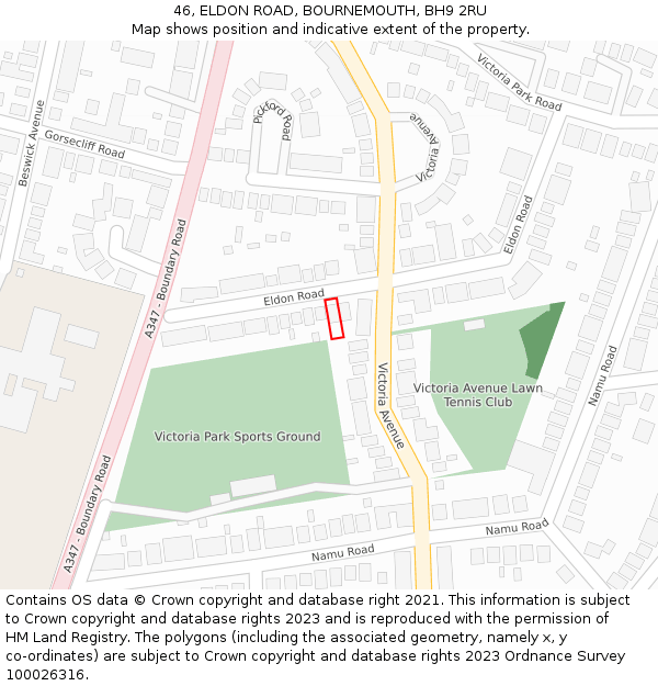 46, ELDON ROAD, BOURNEMOUTH, BH9 2RU: Location map and indicative extent of plot