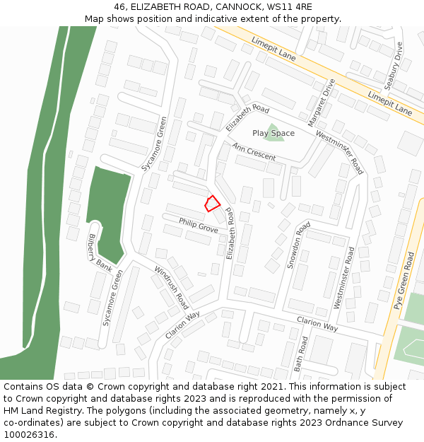 46, ELIZABETH ROAD, CANNOCK, WS11 4RE: Location map and indicative extent of plot