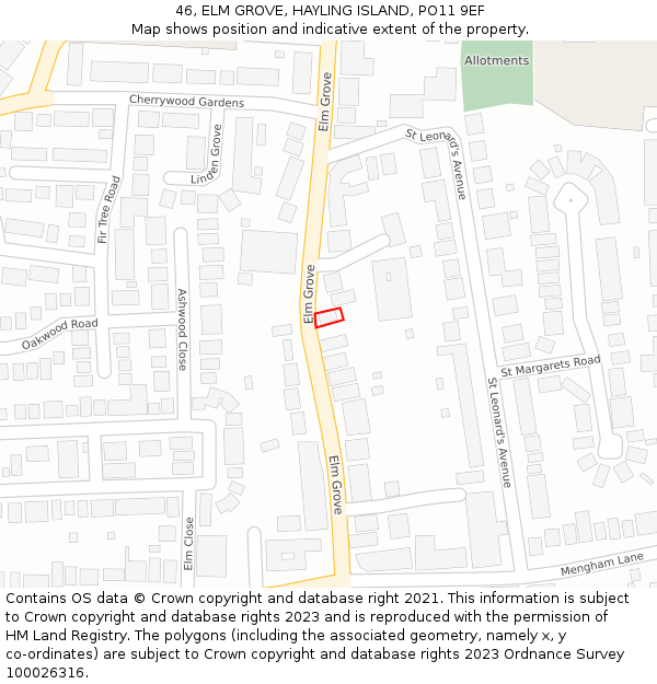 46, ELM GROVE, HAYLING ISLAND, PO11 9EF: Location map and indicative extent of plot