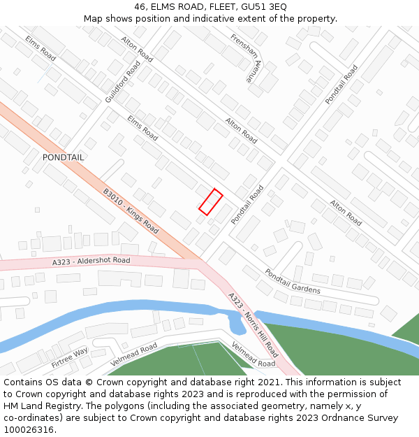 46, ELMS ROAD, FLEET, GU51 3EQ: Location map and indicative extent of plot