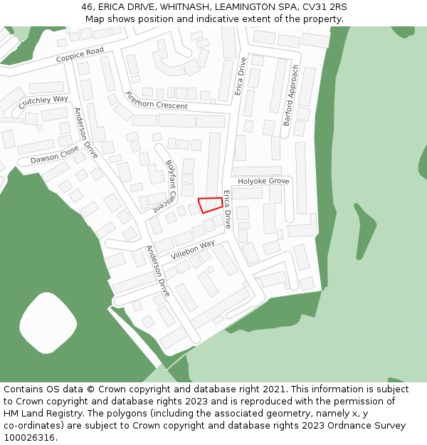 46, ERICA DRIVE, WHITNASH, LEAMINGTON SPA, CV31 2RS: Location map and indicative extent of plot