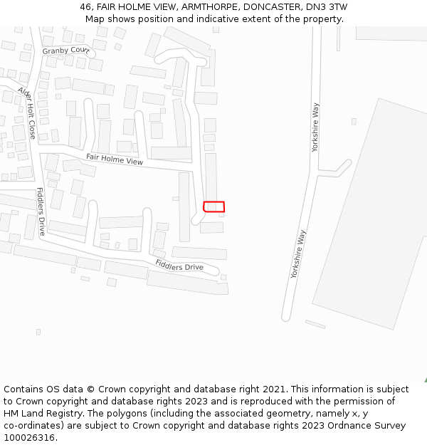 46, FAIR HOLME VIEW, ARMTHORPE, DONCASTER, DN3 3TW: Location map and indicative extent of plot