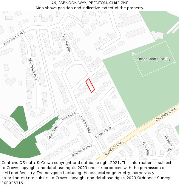 46, FARNDON WAY, PRENTON, CH43 2NP: Location map and indicative extent of plot