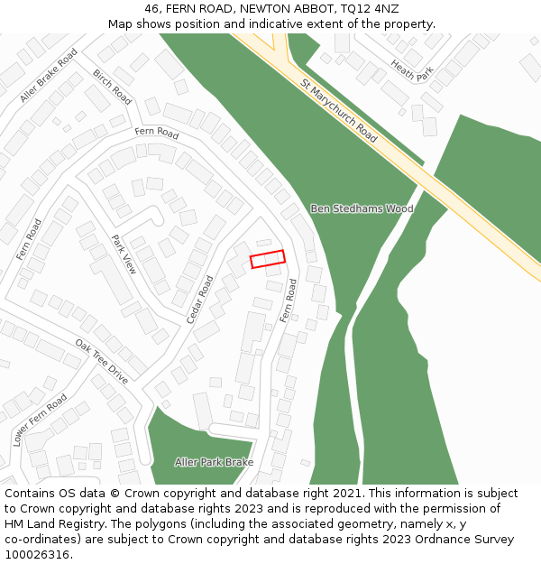 46, FERN ROAD, NEWTON ABBOT, TQ12 4NZ: Location map and indicative extent of plot