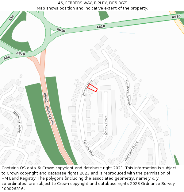 46, FERRERS WAY, RIPLEY, DE5 3GZ: Location map and indicative extent of plot