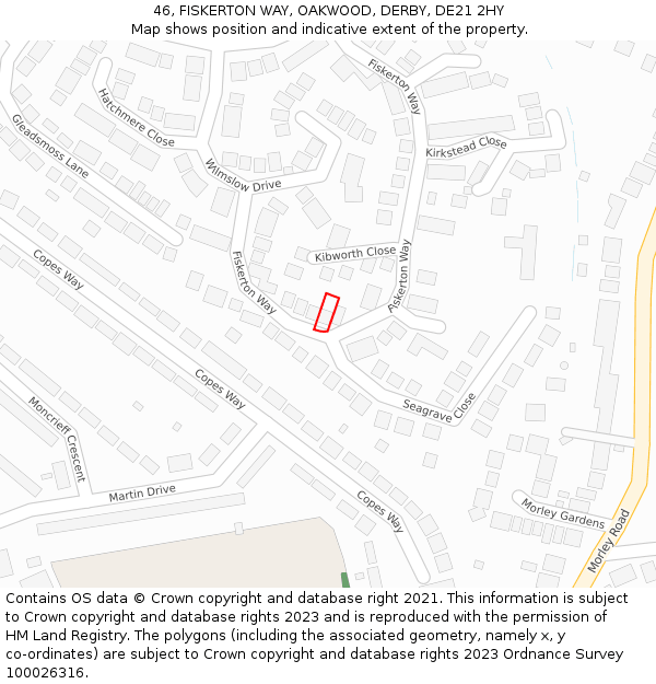 46, FISKERTON WAY, OAKWOOD, DERBY, DE21 2HY: Location map and indicative extent of plot