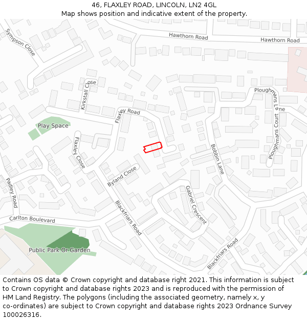 46, FLAXLEY ROAD, LINCOLN, LN2 4GL: Location map and indicative extent of plot