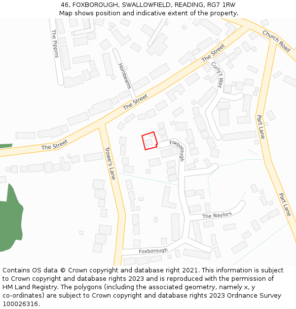 46, FOXBOROUGH, SWALLOWFIELD, READING, RG7 1RW: Location map and indicative extent of plot