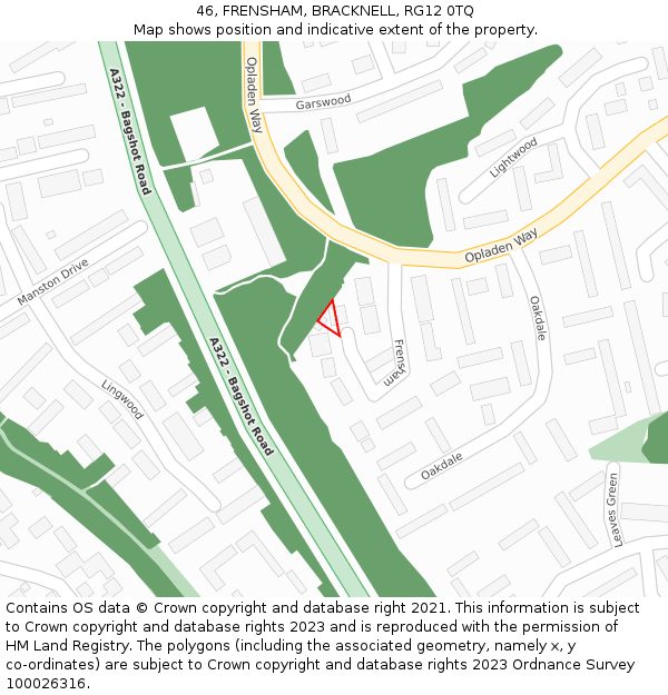 46, FRENSHAM, BRACKNELL, RG12 0TQ: Location map and indicative extent of plot