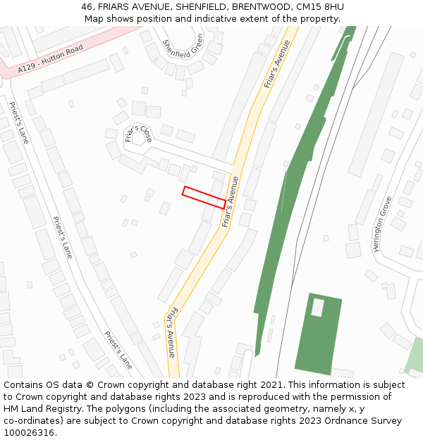 46, FRIARS AVENUE, SHENFIELD, BRENTWOOD, CM15 8HU: Location map and indicative extent of plot