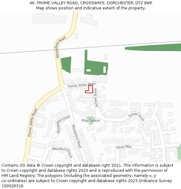 46, FROME VALLEY ROAD, CROSSWAYS, DORCHESTER, DT2 8WP: Location map and indicative extent of plot