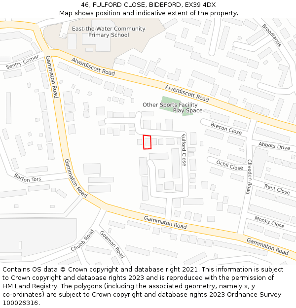 46, FULFORD CLOSE, BIDEFORD, EX39 4DX: Location map and indicative extent of plot