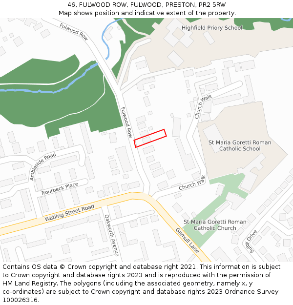 46, FULWOOD ROW, FULWOOD, PRESTON, PR2 5RW: Location map and indicative extent of plot