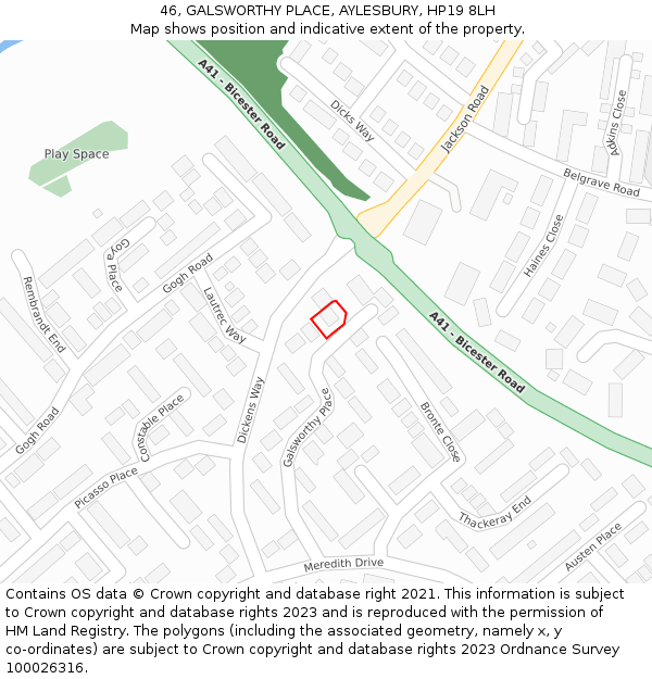 46, GALSWORTHY PLACE, AYLESBURY, HP19 8LH: Location map and indicative extent of plot