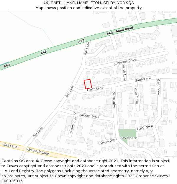 46, GARTH LANE, HAMBLETON, SELBY, YO8 9QA: Location map and indicative extent of plot
