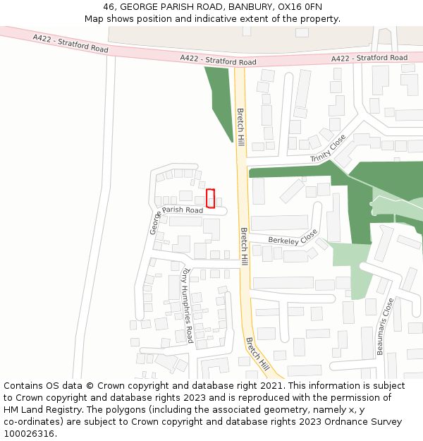 46, GEORGE PARISH ROAD, BANBURY, OX16 0FN: Location map and indicative extent of plot