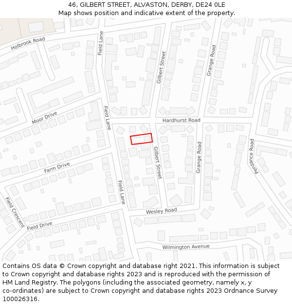 46, GILBERT STREET, ALVASTON, DERBY, DE24 0LE: Location map and indicative extent of plot