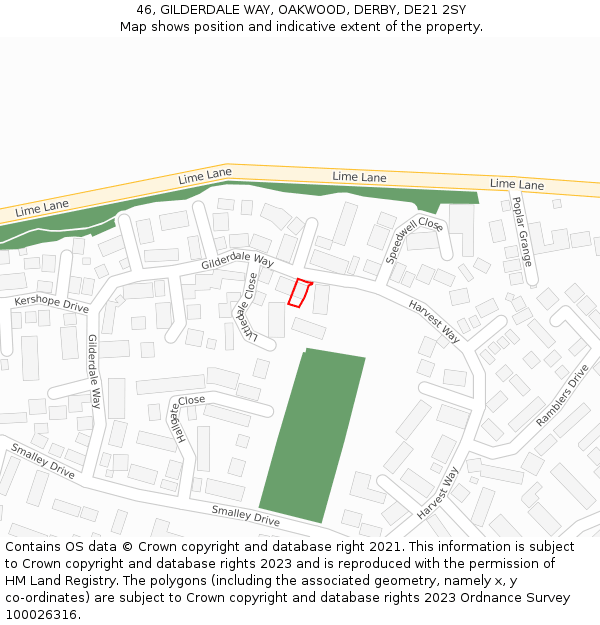 46, GILDERDALE WAY, OAKWOOD, DERBY, DE21 2SY: Location map and indicative extent of plot