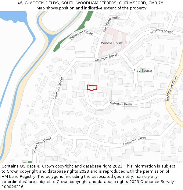 46, GLADDEN FIELDS, SOUTH WOODHAM FERRERS, CHELMSFORD, CM3 7AH: Location map and indicative extent of plot