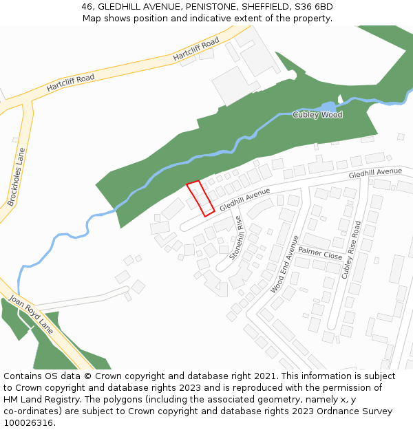 46, GLEDHILL AVENUE, PENISTONE, SHEFFIELD, S36 6BD: Location map and indicative extent of plot