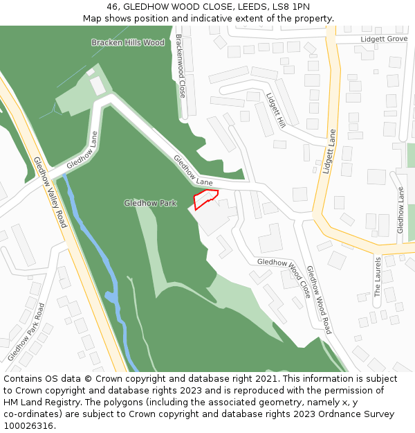 46, GLEDHOW WOOD CLOSE, LEEDS, LS8 1PN: Location map and indicative extent of plot