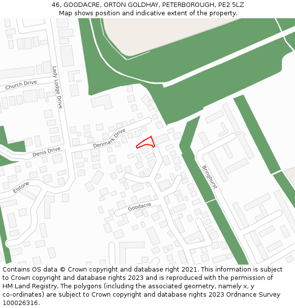 46, GOODACRE, ORTON GOLDHAY, PETERBOROUGH, PE2 5LZ: Location map and indicative extent of plot