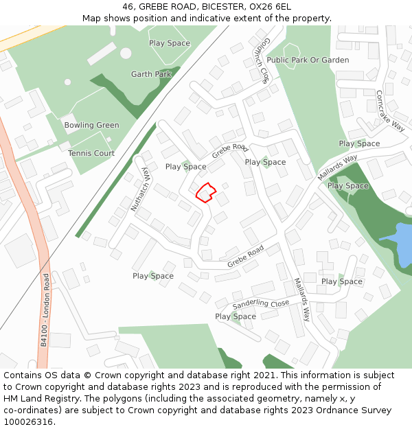 46, GREBE ROAD, BICESTER, OX26 6EL: Location map and indicative extent of plot