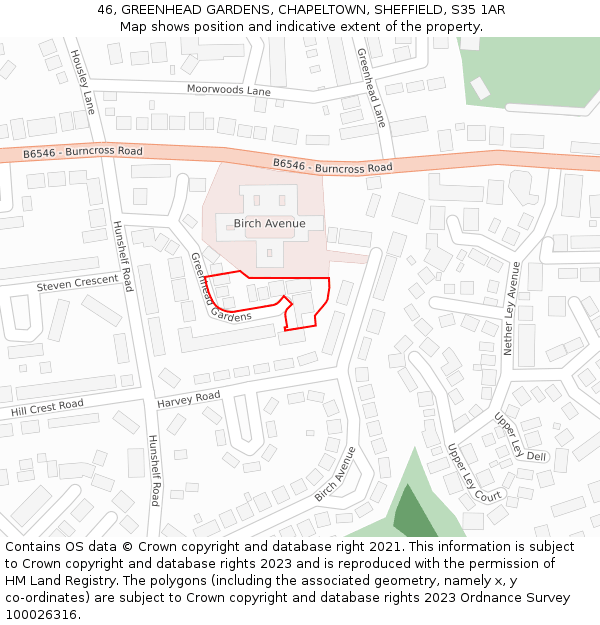 46, GREENHEAD GARDENS, CHAPELTOWN, SHEFFIELD, S35 1AR: Location map and indicative extent of plot