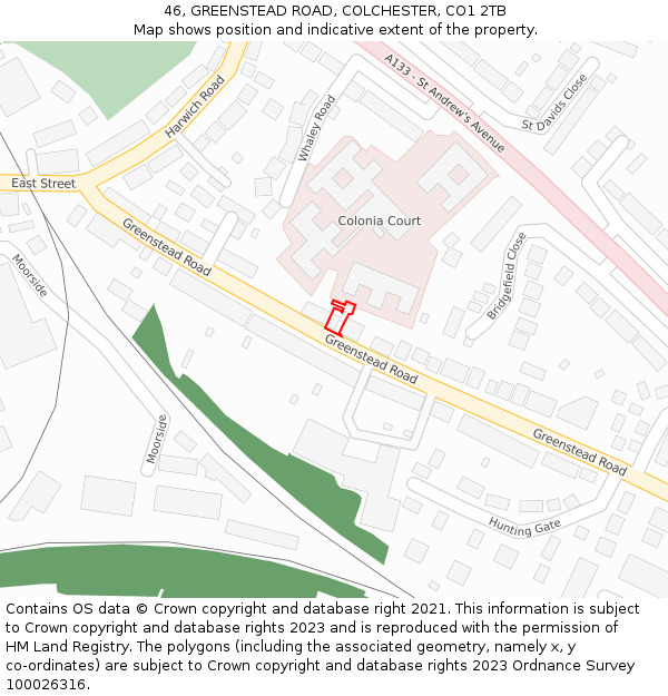 46, GREENSTEAD ROAD, COLCHESTER, CO1 2TB: Location map and indicative extent of plot