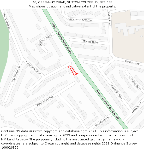 46, GREENWAY DRIVE, SUTTON COLDFIELD, B73 6SF: Location map and indicative extent of plot