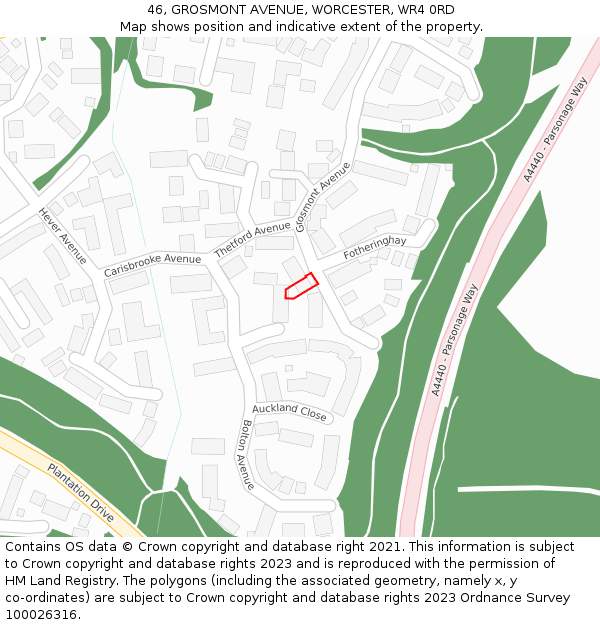 46, GROSMONT AVENUE, WORCESTER, WR4 0RD: Location map and indicative extent of plot