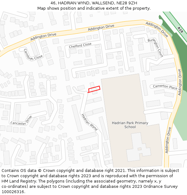 46, HADRIAN WYND, WALLSEND, NE28 9ZH: Location map and indicative extent of plot