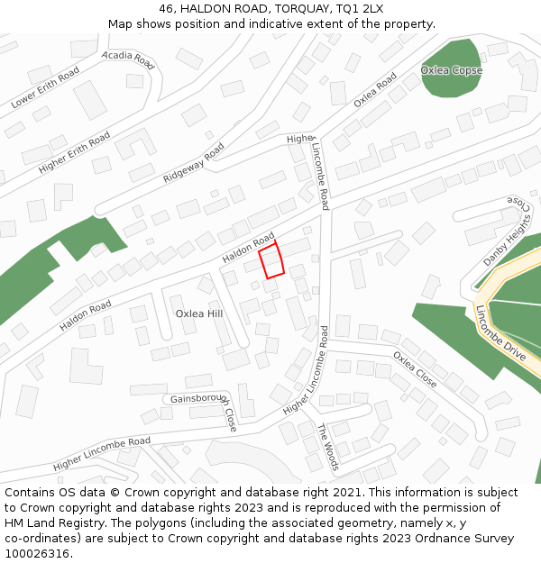 46, HALDON ROAD, TORQUAY, TQ1 2LX: Location map and indicative extent of plot