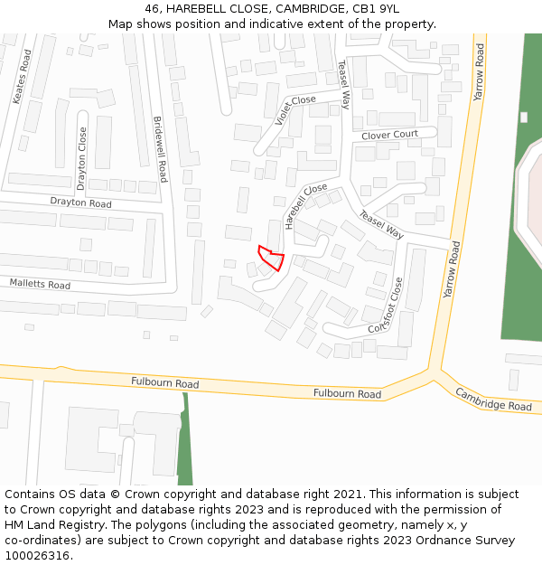 46, HAREBELL CLOSE, CAMBRIDGE, CB1 9YL: Location map and indicative extent of plot