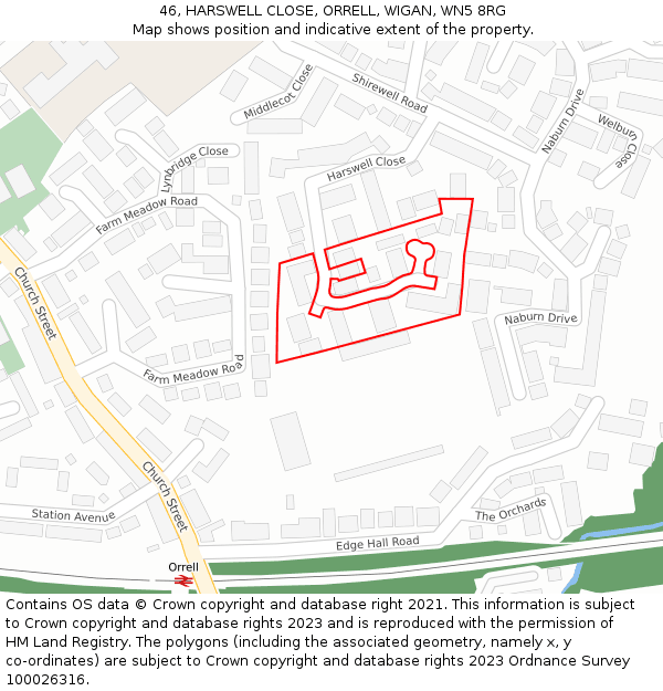 46, HARSWELL CLOSE, ORRELL, WIGAN, WN5 8RG: Location map and indicative extent of plot