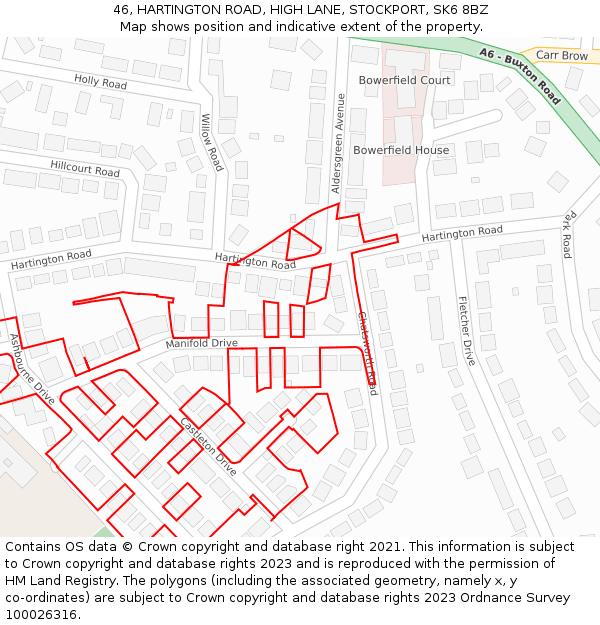 46, HARTINGTON ROAD, HIGH LANE, STOCKPORT, SK6 8BZ: Location map and indicative extent of plot