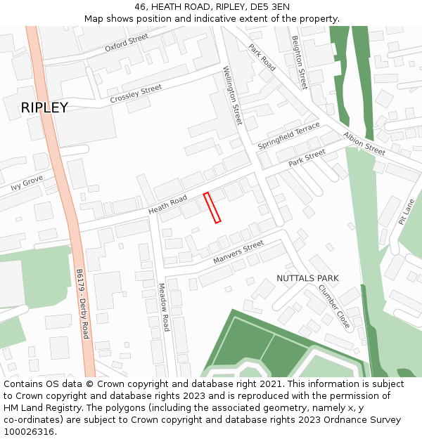 46, HEATH ROAD, RIPLEY, DE5 3EN: Location map and indicative extent of plot