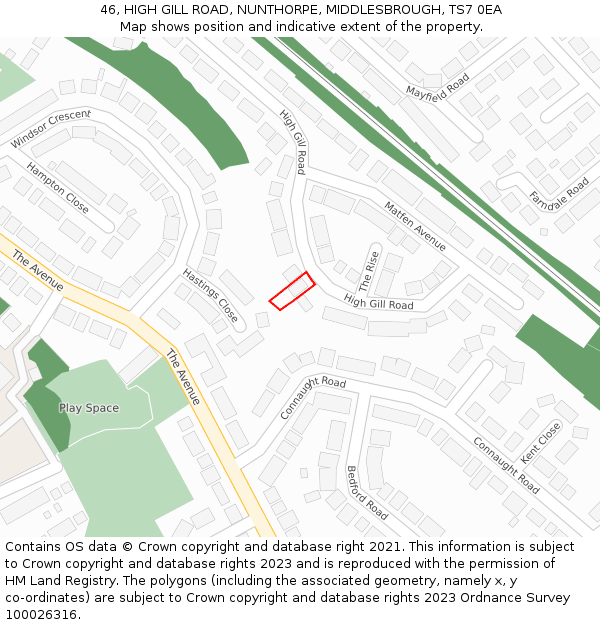 46, HIGH GILL ROAD, NUNTHORPE, MIDDLESBROUGH, TS7 0EA: Location map and indicative extent of plot