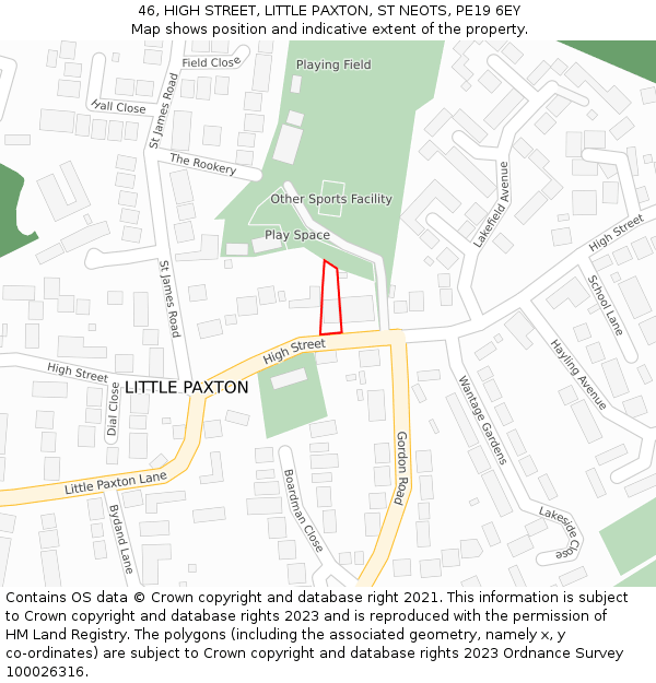 46, HIGH STREET, LITTLE PAXTON, ST NEOTS, PE19 6EY: Location map and indicative extent of plot