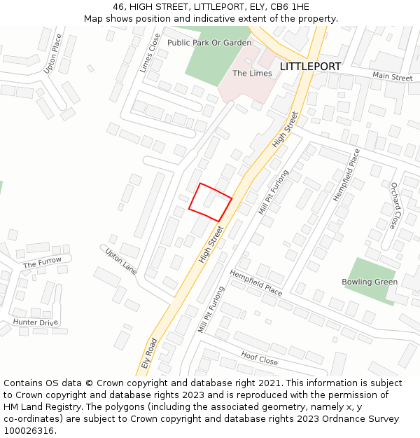 46, HIGH STREET, LITTLEPORT, ELY, CB6 1HE: Location map and indicative extent of plot